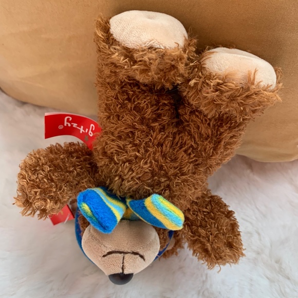Gitzy 2017 Brown Teddy Bear Plush Blue & Yellow stripe pattern Hat and Scarf 8" - Picture 5 of 12